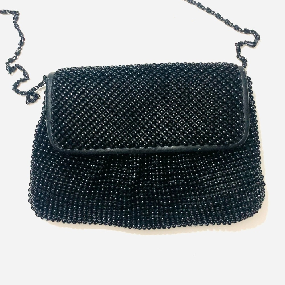 FASHION BAGS Black Beaded Evening Shoulder/Clutch Bag, Leather Trim